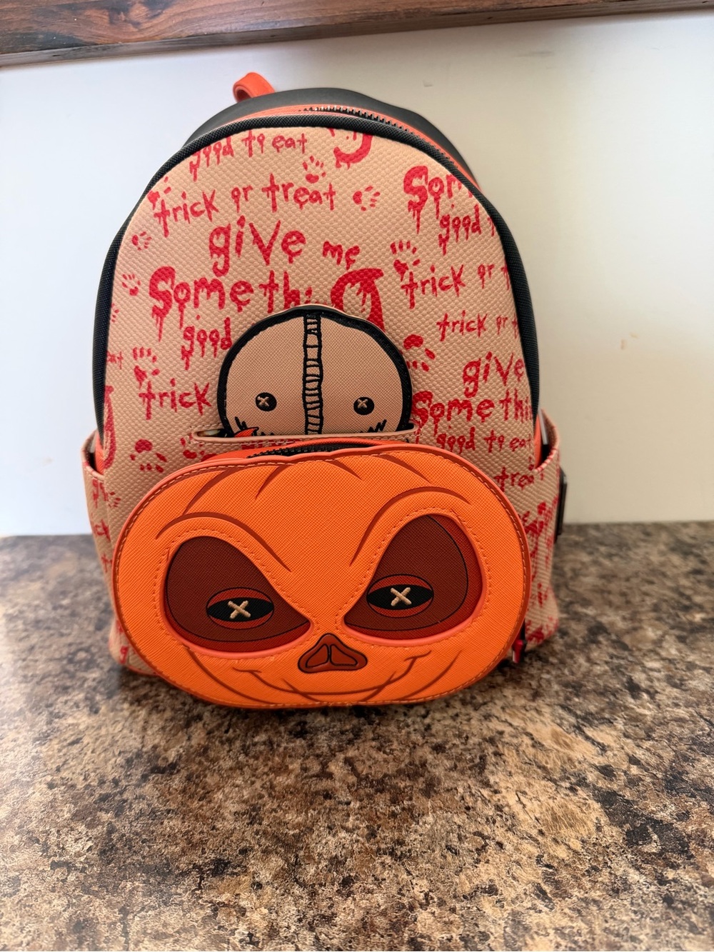 Pumpkin Face Mini Backpack in Orange and Cream
